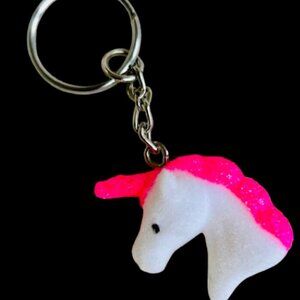 Pink & White Glittery Unicorn charmed Keychain